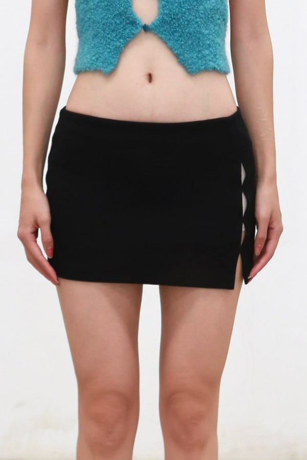 Rui Zhou 24 Autumn and Winter Hip Slit Short Skirt RUI-RAW24WV15-HEI Black